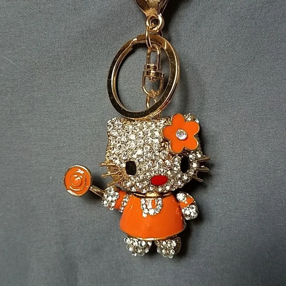 Hello Kitty Orange Lollipop Bejeweled Swivel Keychain